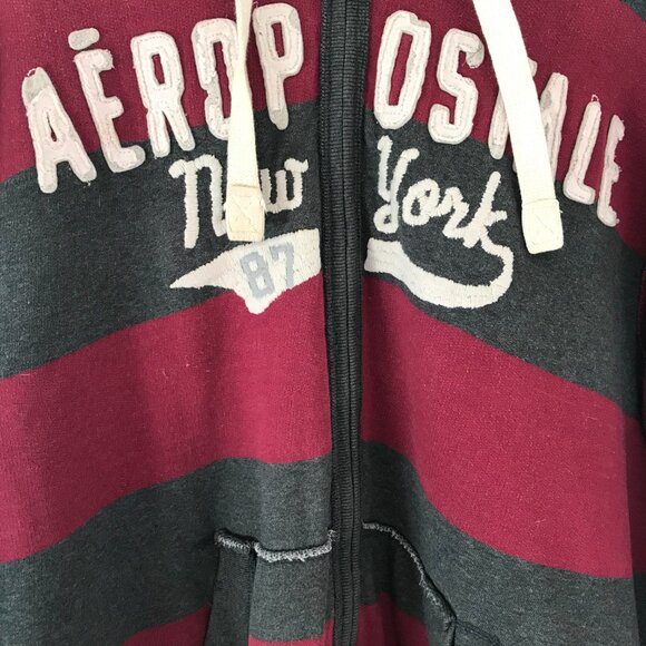 Aeropostale Hoodie brown sherpa lined full zip spell out brown/red unisex XXL - Picture 3 of 9